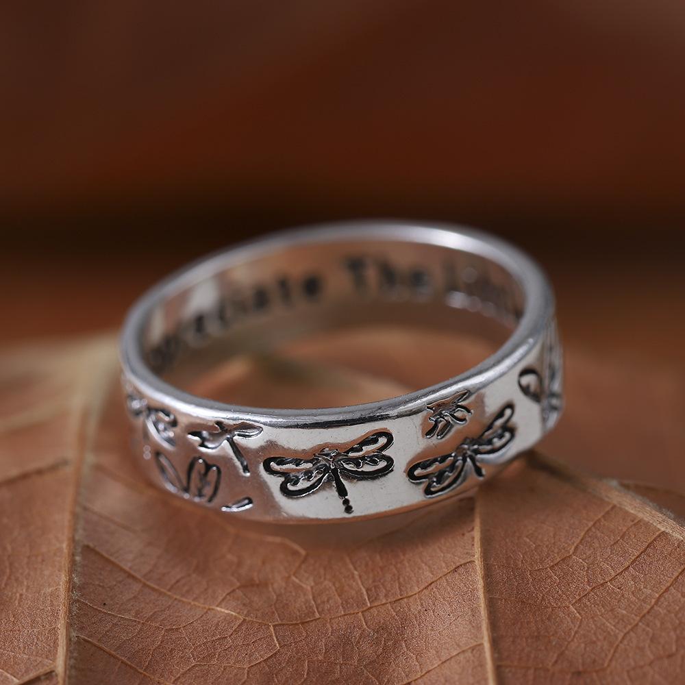 Vintage Engraved Butterfly Ring Exquisite Size Butterfly Letter Women's Ring Couple