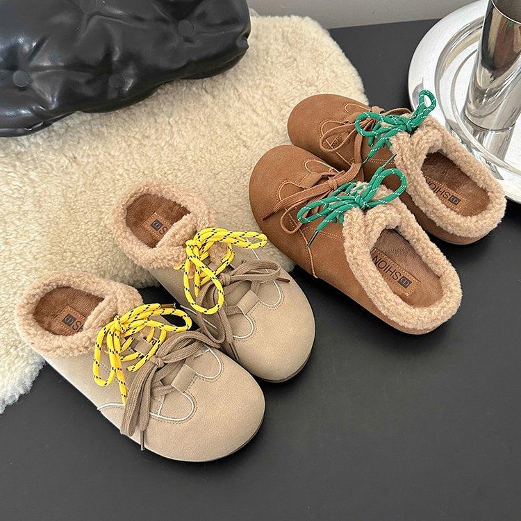 Fashion Women's Casual Fur Slippers Suede Mule Loafers Plus Size Low Top Plush Luxurious Soft Flat Round Toe Parker Hoof Heel Rome 2025