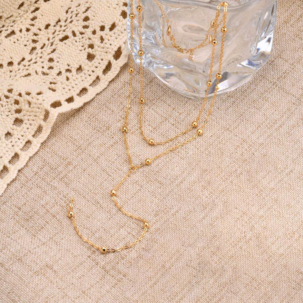 Dainty Bead Chain Zircon Heart-shaped Necklace for Women,Stainless Steel Flower Tassel Double Layer Y-shaped Necklaces Jewelry