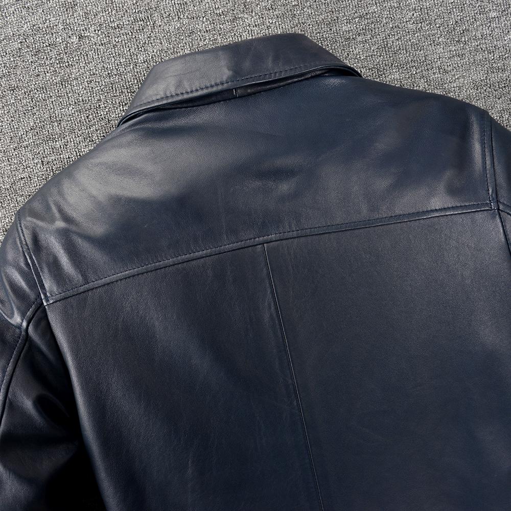 100% Natural Sheepskin Men Genuine Leather Jacket Casual Soft Thin Men's Leather Jacket Blue Coat Spring Autumn