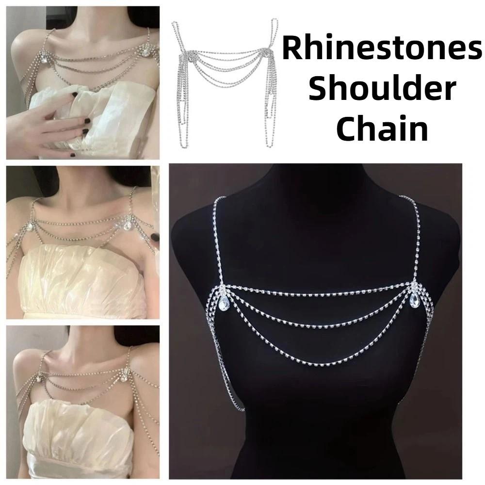 Water Drop Rhinestones Shoulder Chain Retro Tassel Women's Shoulder Chain  Wedding Accessories