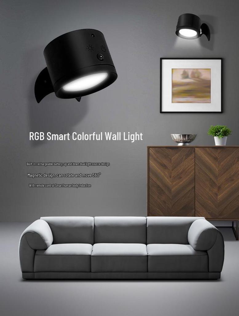 360° Rotating RGB Magnetic Wall Light with Motion Sensor & Remote
