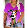 XL-7XL Plus Size Women's Men Animal Dog Casual 3D Print Loose V Neck Short Sleeved T-shirt Top