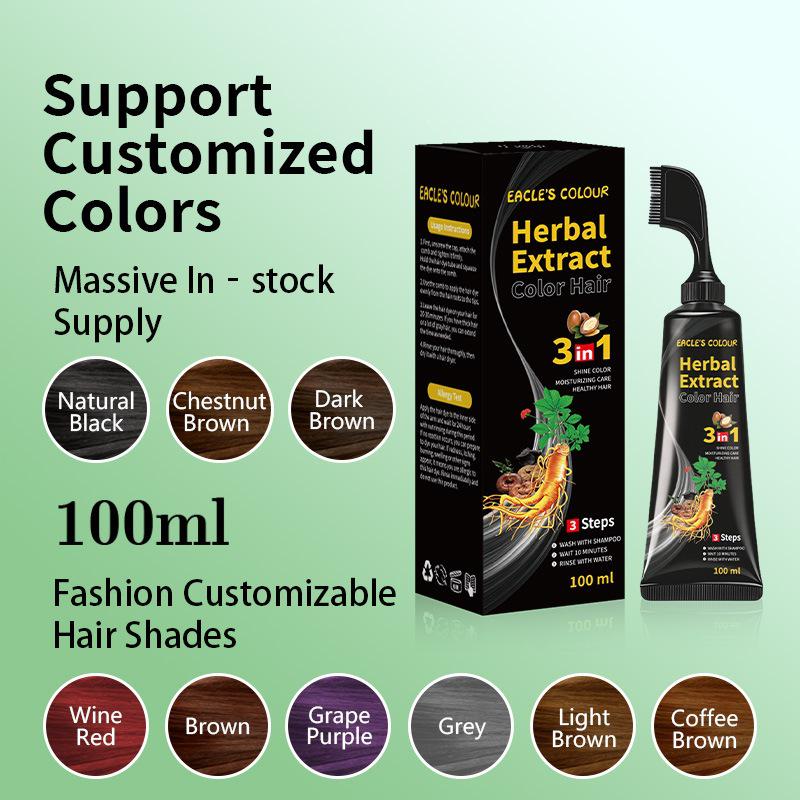 Instant Black Hair Dye Comb with Plant-Based Formula Dark Brown 100ml
