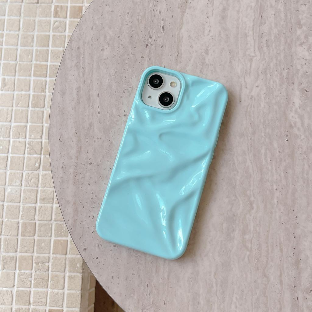 Niche style three-dimensional pleated shell is suitable for iPhone17Pro max Apple 16 mobile phone case 13/14 gentle blue.