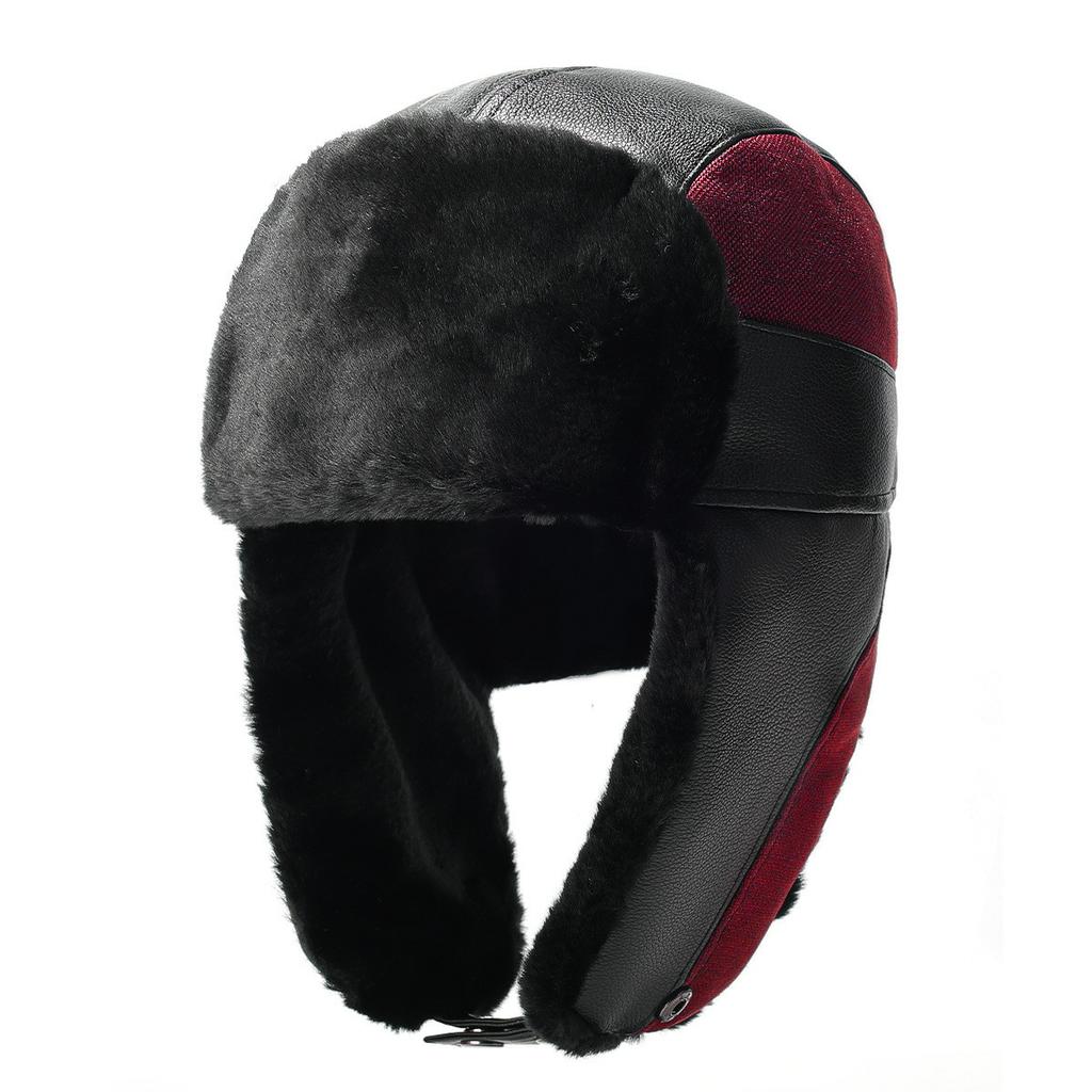 Winter PU Trapper Hat Outdoor Windproof Ski Cap Ear Flap Protection Thickened Fleece Lined Warm Hat