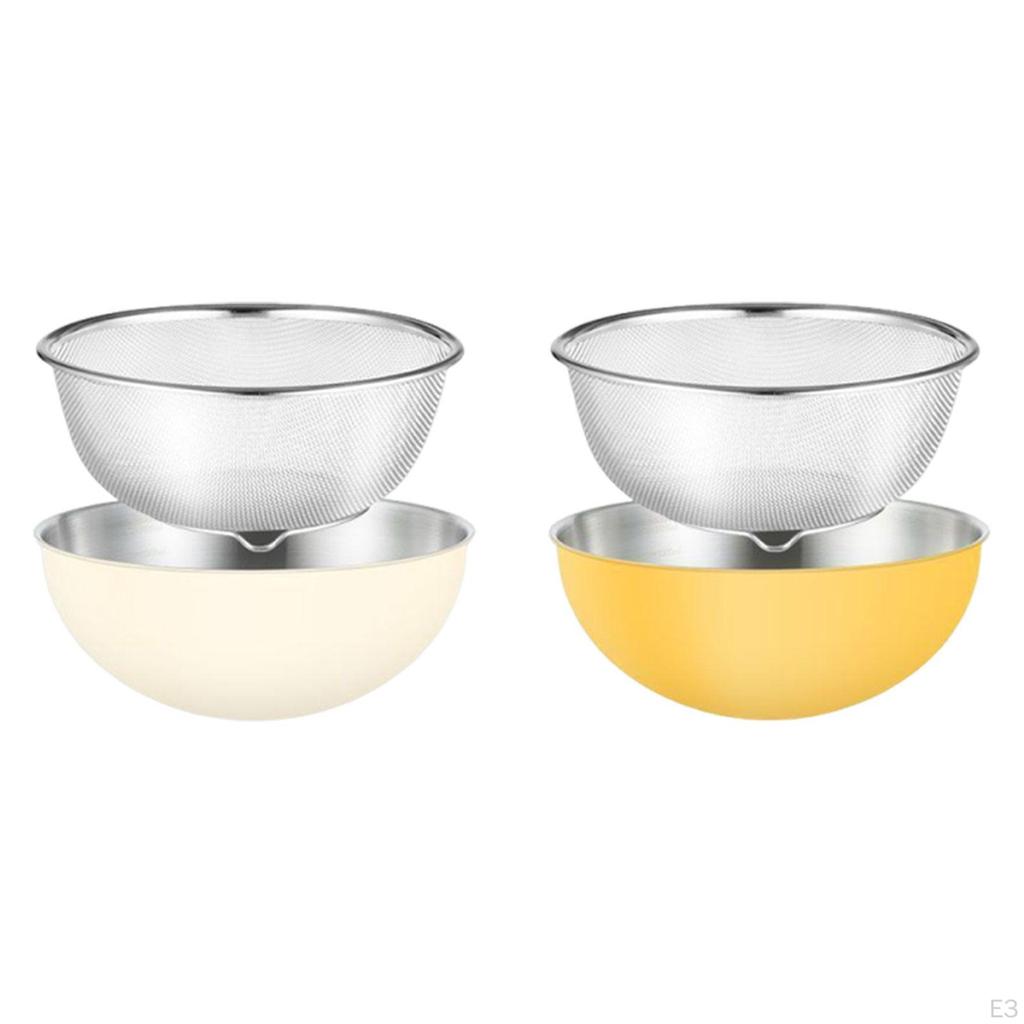 Colander Stainless Steel Mixing Bowl Food Strainer Basket Draining Rinser with Smooth Touch Suitable