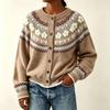Women's 2026 Autumn/Winter Jacquard Knit Round Neck Snowflake Cardigan Sweater with Horn Buttons