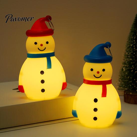 Indoor Holiday Scene Setup Christmas Snowman LED Night Light, Portable Cartoon Desk Lamp with Hanging Ring for Cute Light Party Decor, Warm