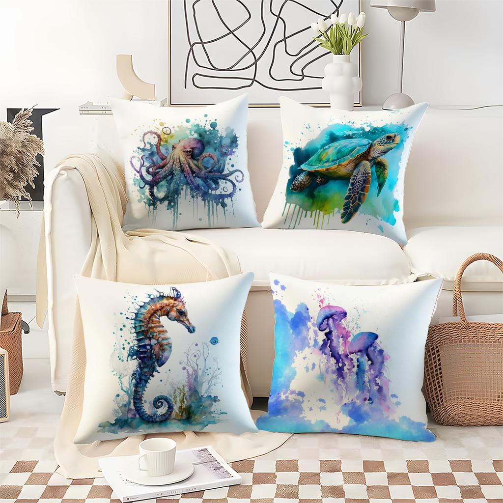 watercolor marine creatures digital printing pillow cover Short plush Suitable living rooms bedrooms sofas throw cushion cover