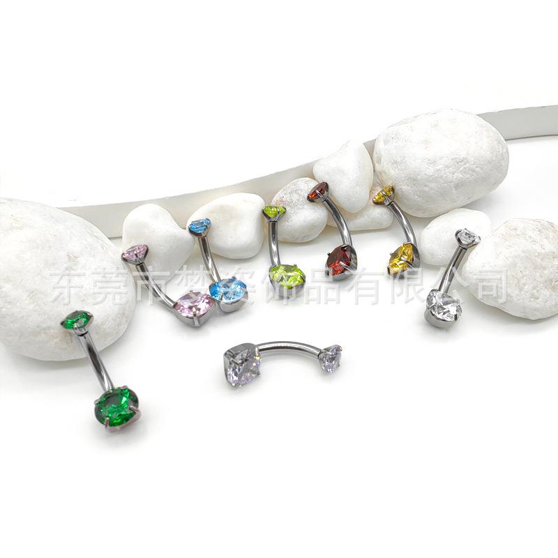 F136 G23 Titanium Zircon Navel Ring with Four-Prong Setting - Super Shiny Body Piercing Jewelry