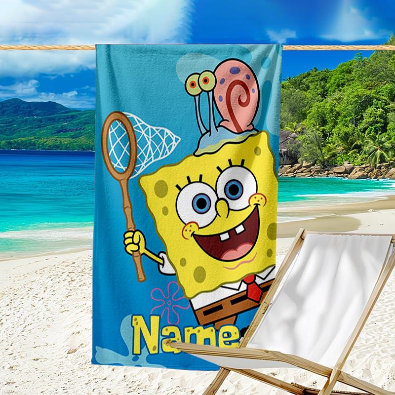 Custom Name Ultrasoft Beach Towel With Spongebob Squarepants Themeideal For Pool Camping Diving Perfect Travel Essential Vibrant Beach Towel