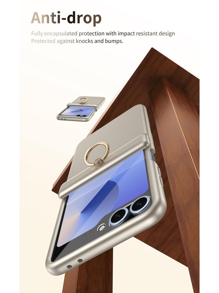 Samsung Z Flip7/6/5 Sturzsichere Handyhülle mit 4/3 Fingerringständer & Vollabdeckungsfolie