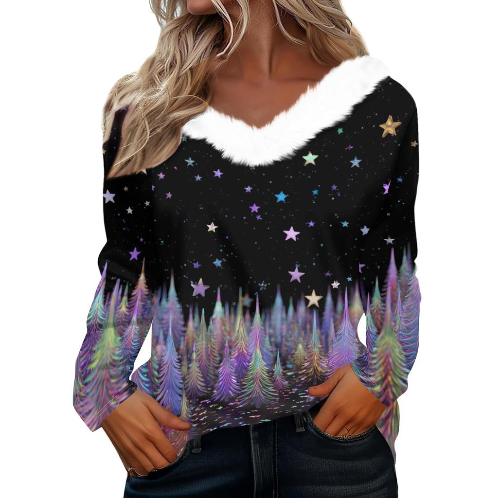 Long Sleeve Shirts For Women Cute Tops Christmas Prints Tees Blouses Casual Plus Size Basic Tops Pullover