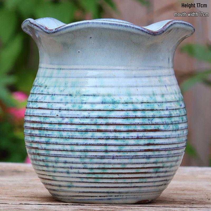 Stor Handgjord Keramik Kruka för Suckulenter och Grönska, Andningsbar Lerkruka i Lila Lera