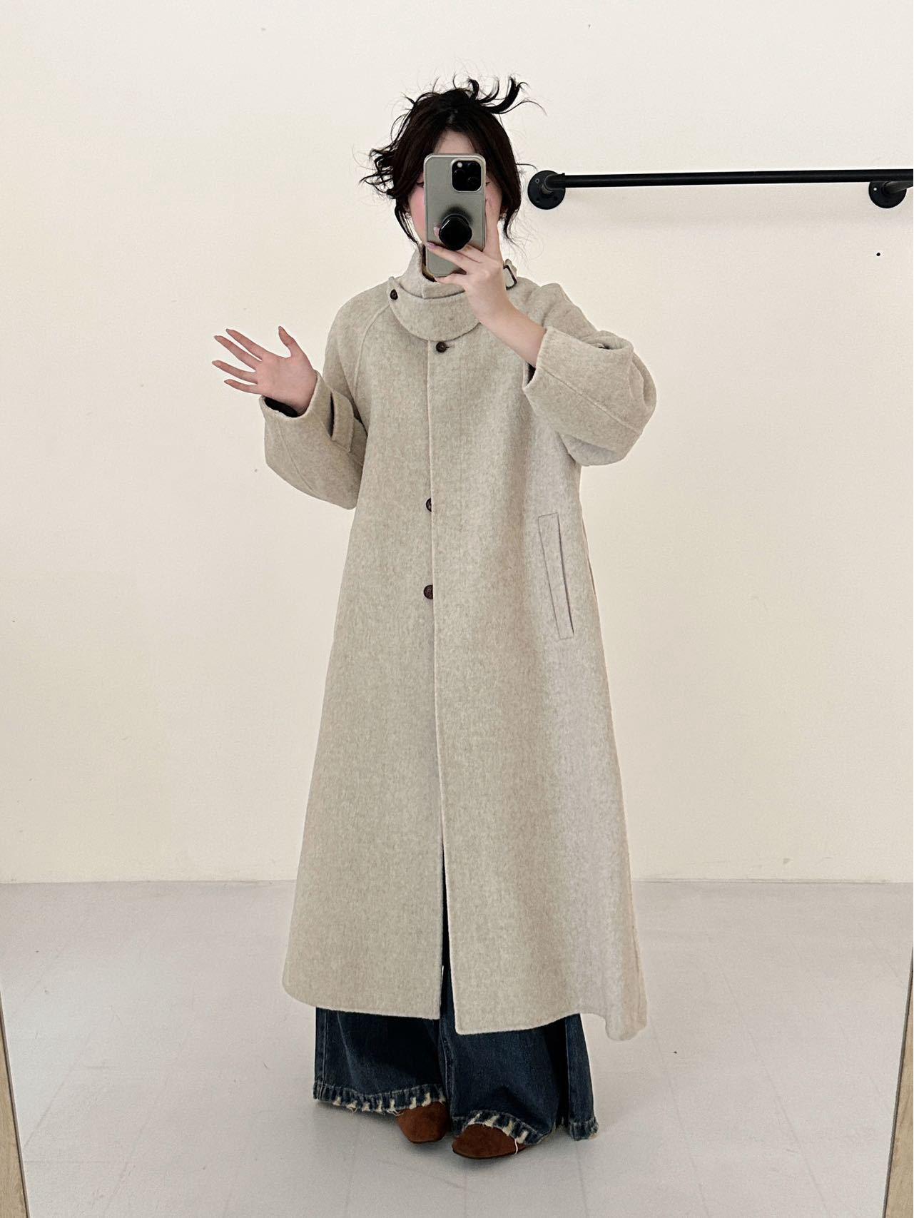 

Women s High-End Korean Style Double-Faced Wool Coat, Hand-Stitched, Stand Collar with Tie Waist, Slimming Fit for Autumn and Winter. Medium