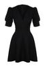Women's Style Dress Black Double Breasted Neck Skater Mini Woven Dress with Opening Waist