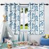 2pcs Plants Leaf Flowers Blue Blackout Curtains Home Bedroom Living Room Darkening Apartment Decoration Grommet Window Drapes