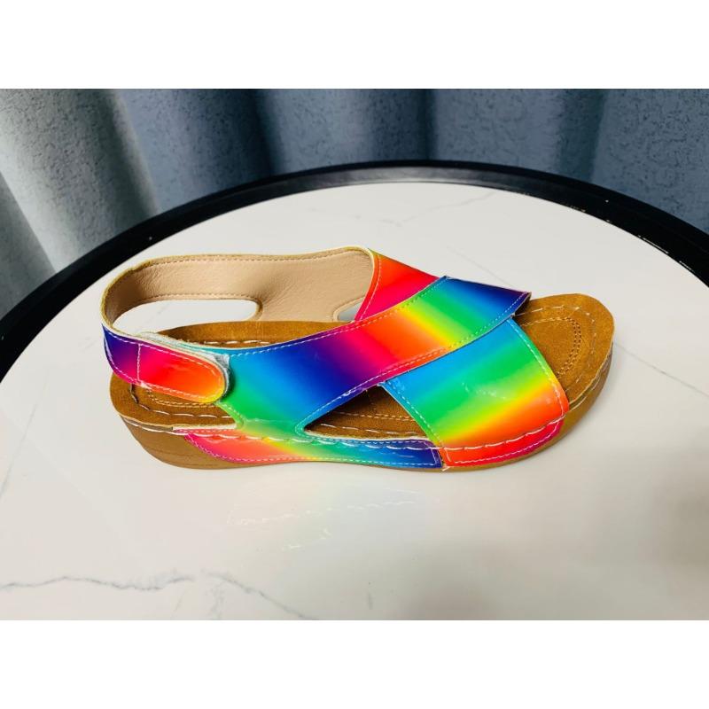 Thick-soled Color Matching Sandals Women's Muffin Bottom Velcro Open-toed Beach Cool Slippers Wish