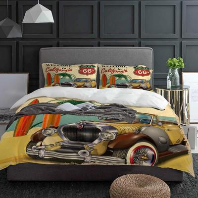 Poster Auto Retro Spiaggia Bordo Mare Set Letto California 3 Pezzi Copripiumino Federa Copripiumino Set Letto Matrimoniale Tessile per la Casa