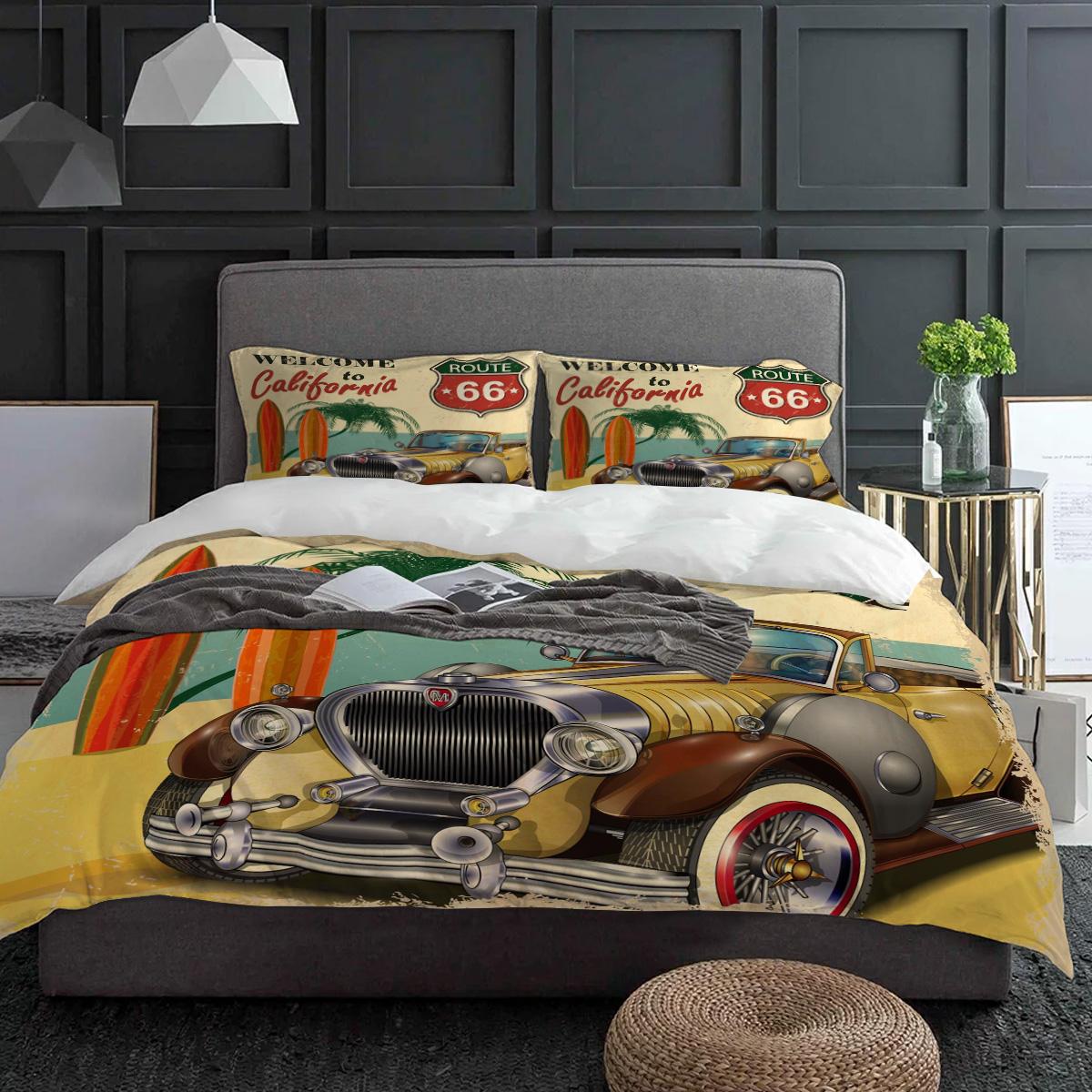 

Ретро Автомобиль Пляж Постер Калифорния Постельный Комплект 3шт Пододеяльник Наволочка Покрывало Комплект Двуспальный Домашний Текстиль EU single(135x200cm)