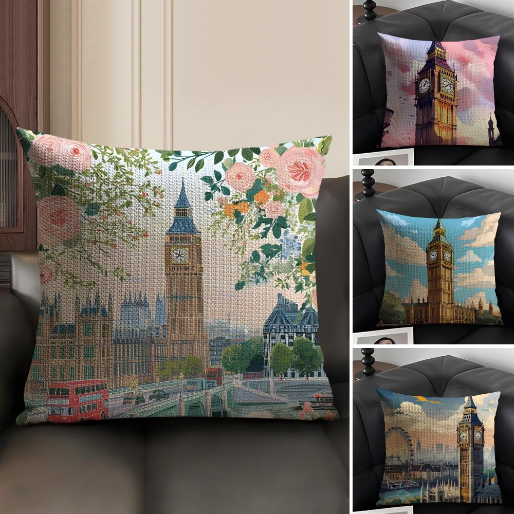 London Fashion Cushion Cover Natural Linen Organic Fabric DoubleSided Printing Sofa Home Decor Gift Pillow Case
