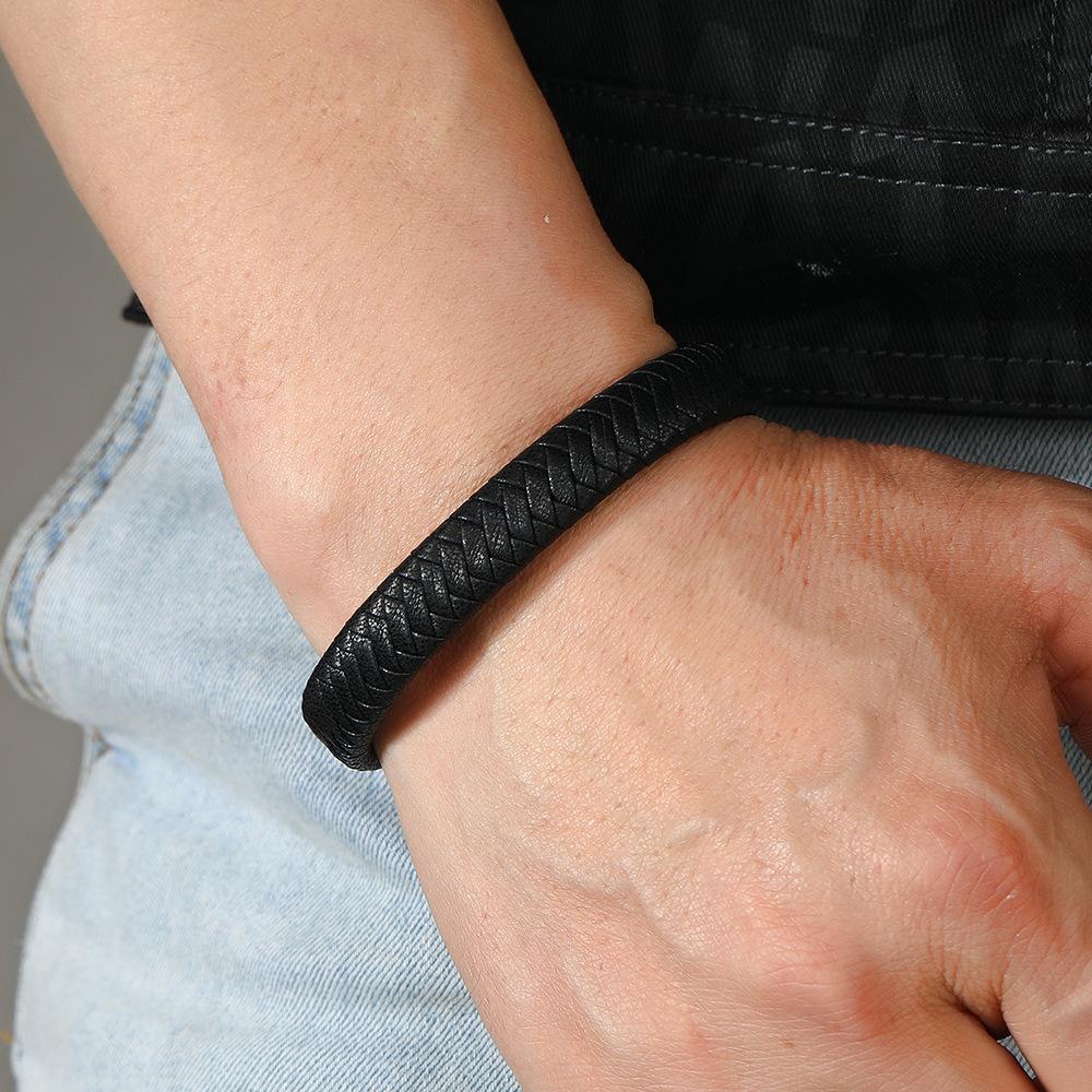 Braided PU Leather Bracelet Bangle Magnetic Clasp Mens Party Jewelry Gift