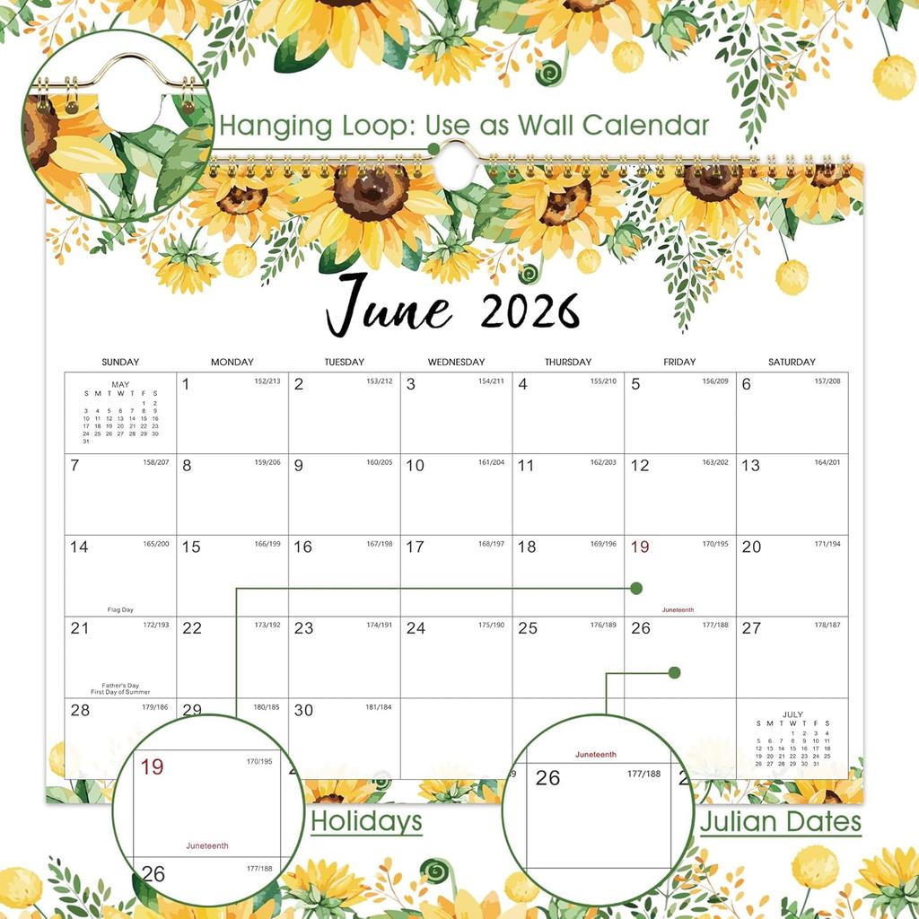2026 Calendar - JAN 2026 - DEC 2026, 14.6'' X 11.4'', Wall Calendar 2026, Twin-Wire Binding, 12 Months Calendar, Premium Paper