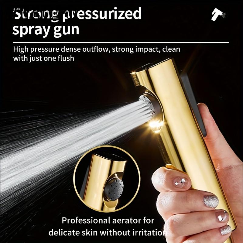 Set de duș montat pe perete din cupru, temperatură constantă cu cap de pulverizare portabil, design cu bară pătrată neagră și aurie, include 4 butoane de control