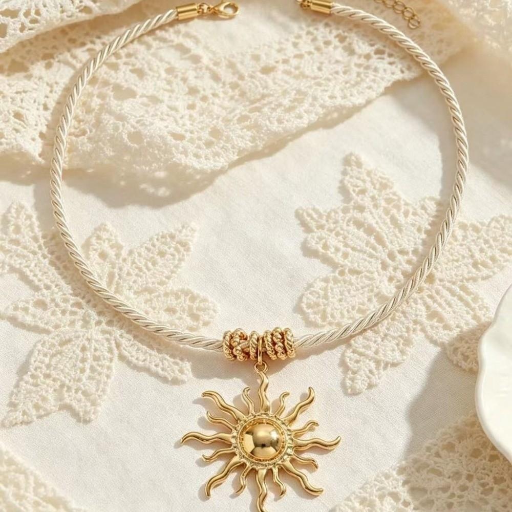 Heart-Shaped Starfish Pendant Necklace Golden Braided Thick Rope Choker Beach Vacation