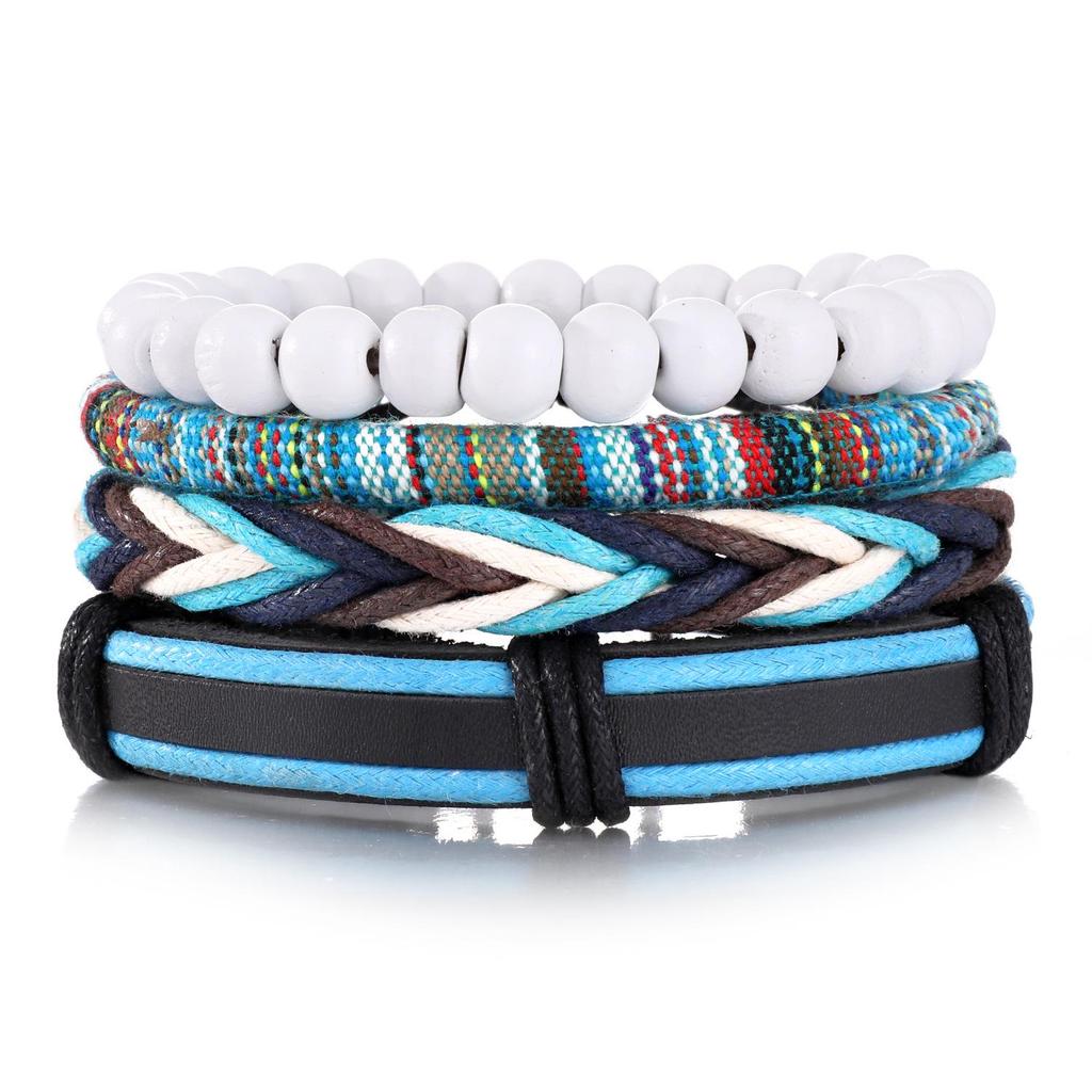 European & American Handmade Braided Leather Bracelet Set: Men's Hip Hop Punk Vintage Multi-layer Jewelry