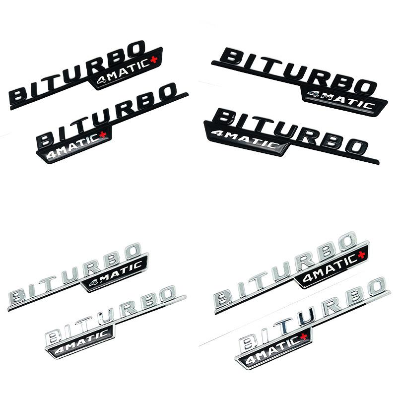 2pcs Car Letters Fender Trim Badge BITURBO 4MATIC Plus Emblem Sticker For Mercedes AMG C43 E43 GLE43 GLC43 W205 W213 Accessories