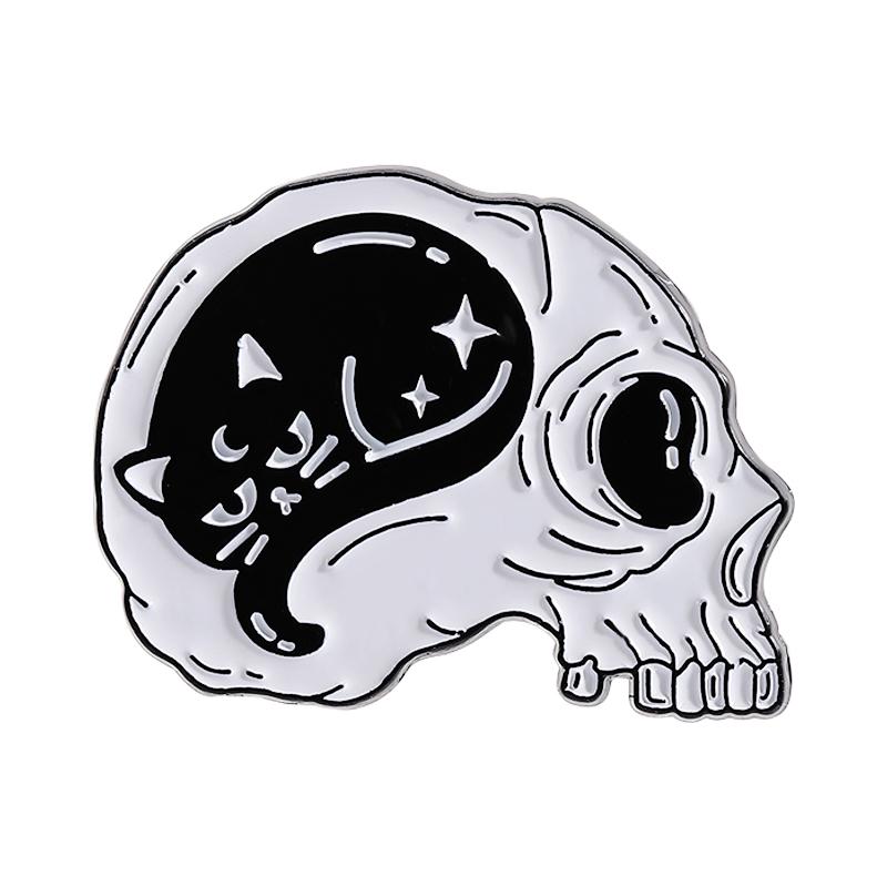 White Ghost With Cat Enamel Pins Spooky Pumpkin Skull Boo Kitten Halloween Brooches Lapel Badge Jewelry Gifts for Friends