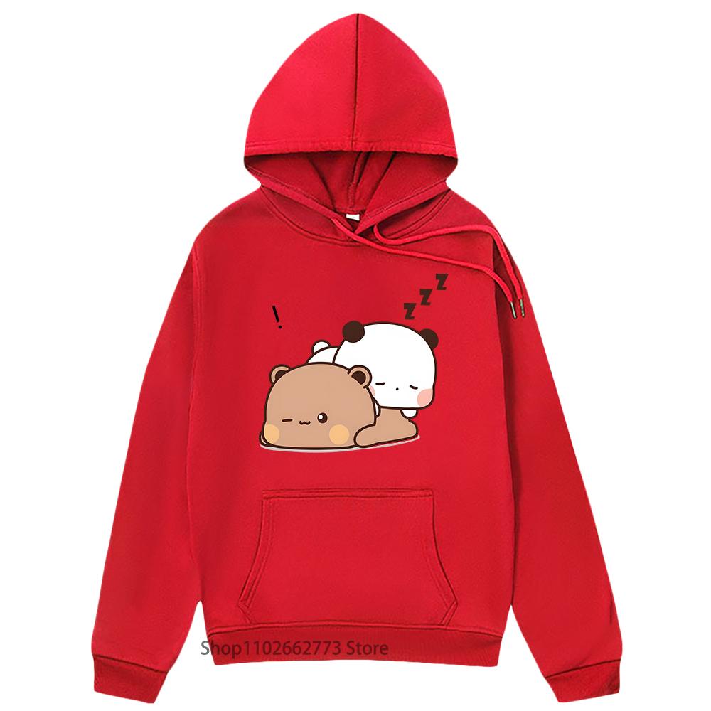 

Толстовки с капюшоном Kawaii Graphic Bubu Dudu Love Sleep, толстовка Bubu Dudu с рисунком медведя-панды для женщин, повседневная одежда из флиса, весенние топы S