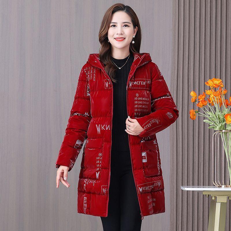 Women Winter Coats Jackets Fashion Down Cotton Bright Clothes Green Print Parkas Mother