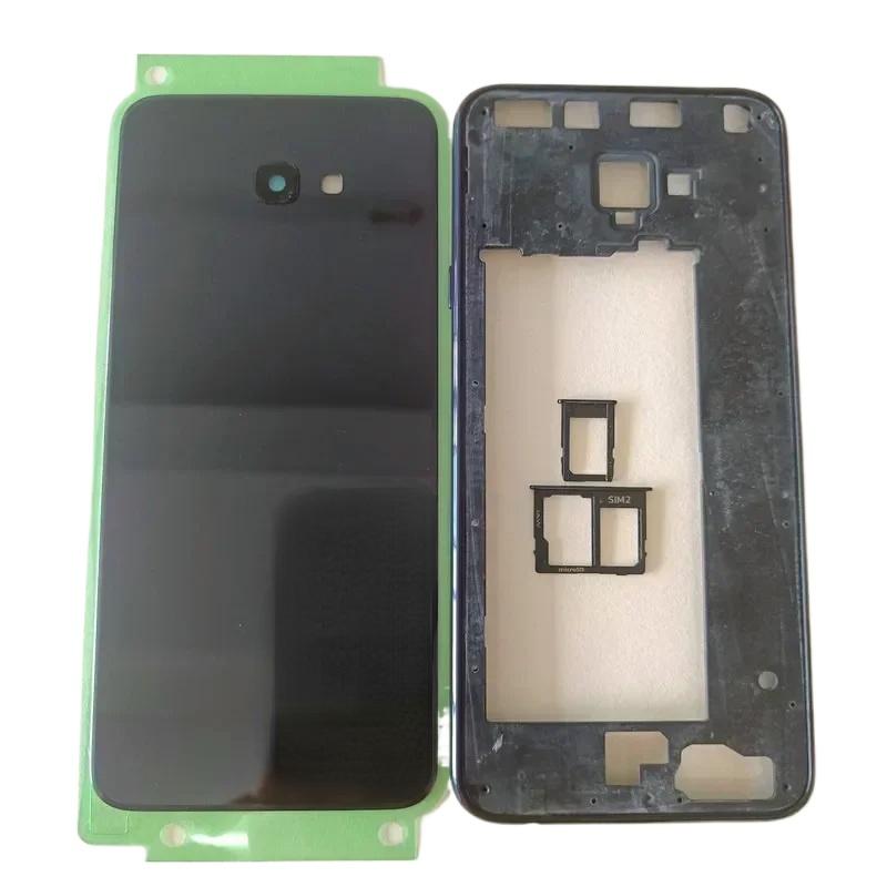 Housing Middle Frame+Battery Back Cover+Camera Lens+Sim Card Tray Replace for Samsung Galaxy J4 Plus 2018 J415 J415F J415FN