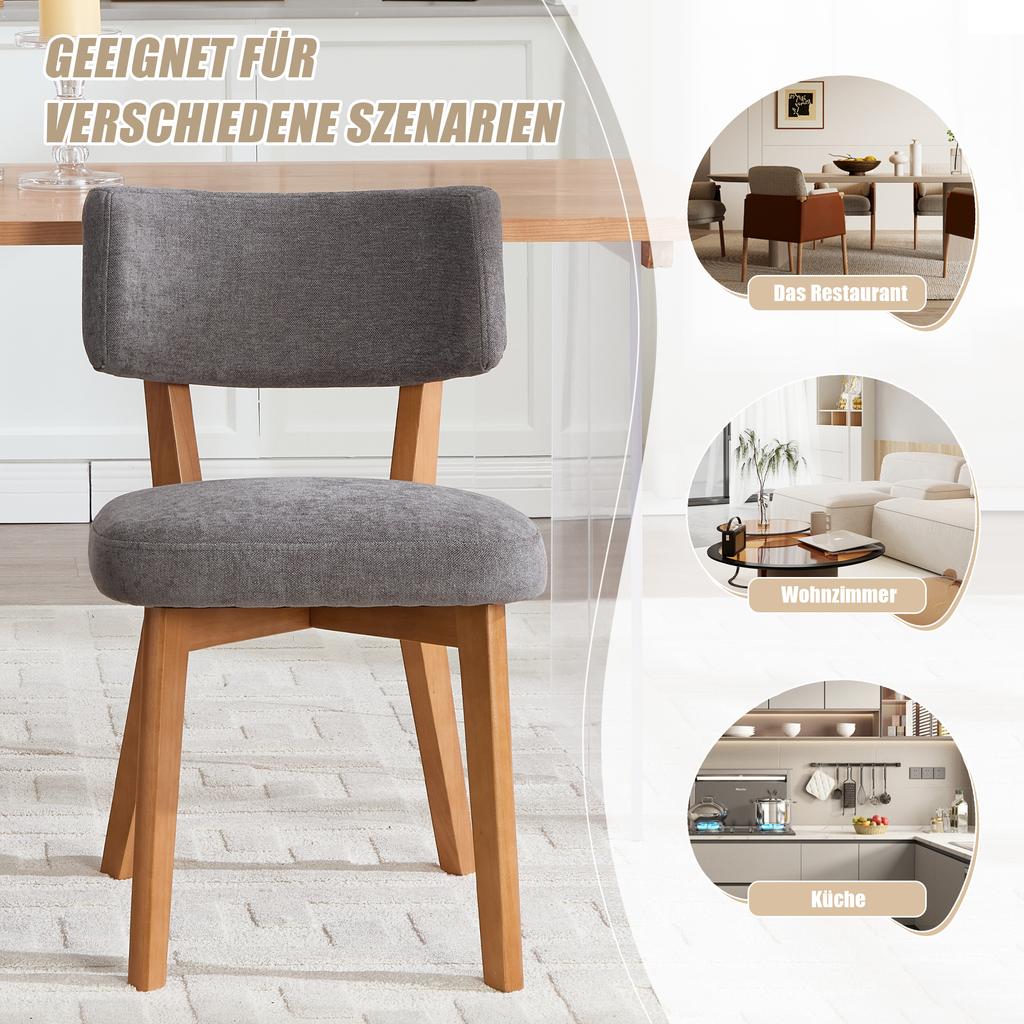 Modern Mid-Century Style Dining Chair Set of 2, Solid Wood Legs Fabric Upholstered Seat for Kitchen, Dining Room or Office (gray Linen Fabric)