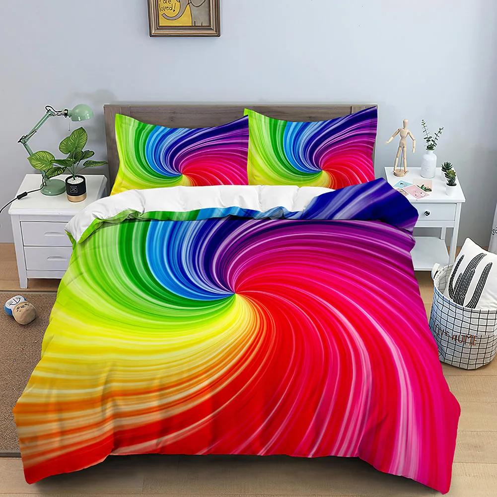 Regenbogen Geometrisch Bettbezug Psychedelisch Twin Queen Bettwäsche Set für Kinder Erwachsene Abstraktes Muster Deckenbezug Modernes Bettwäsche Set
