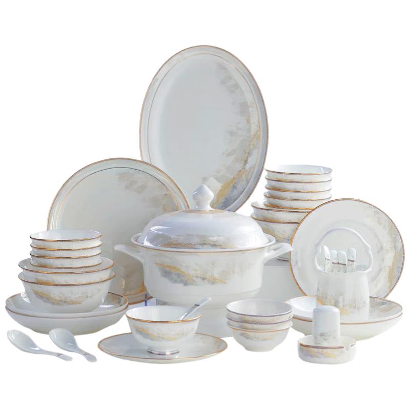 Ailan Huijia WA Luowei Great Rivers and Mountains 62-Piece Bone China Dinnerware Set
