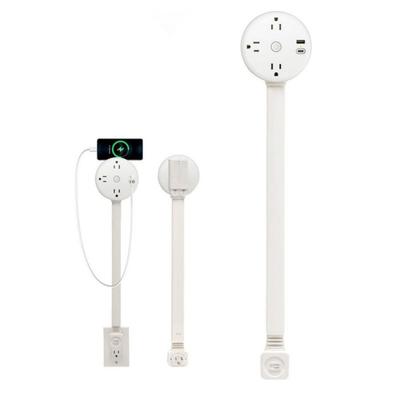 US Electrical Outlet Extender Rotates 180° Punch-free 3 AC Outlets Extends 22"-34" Power Extender