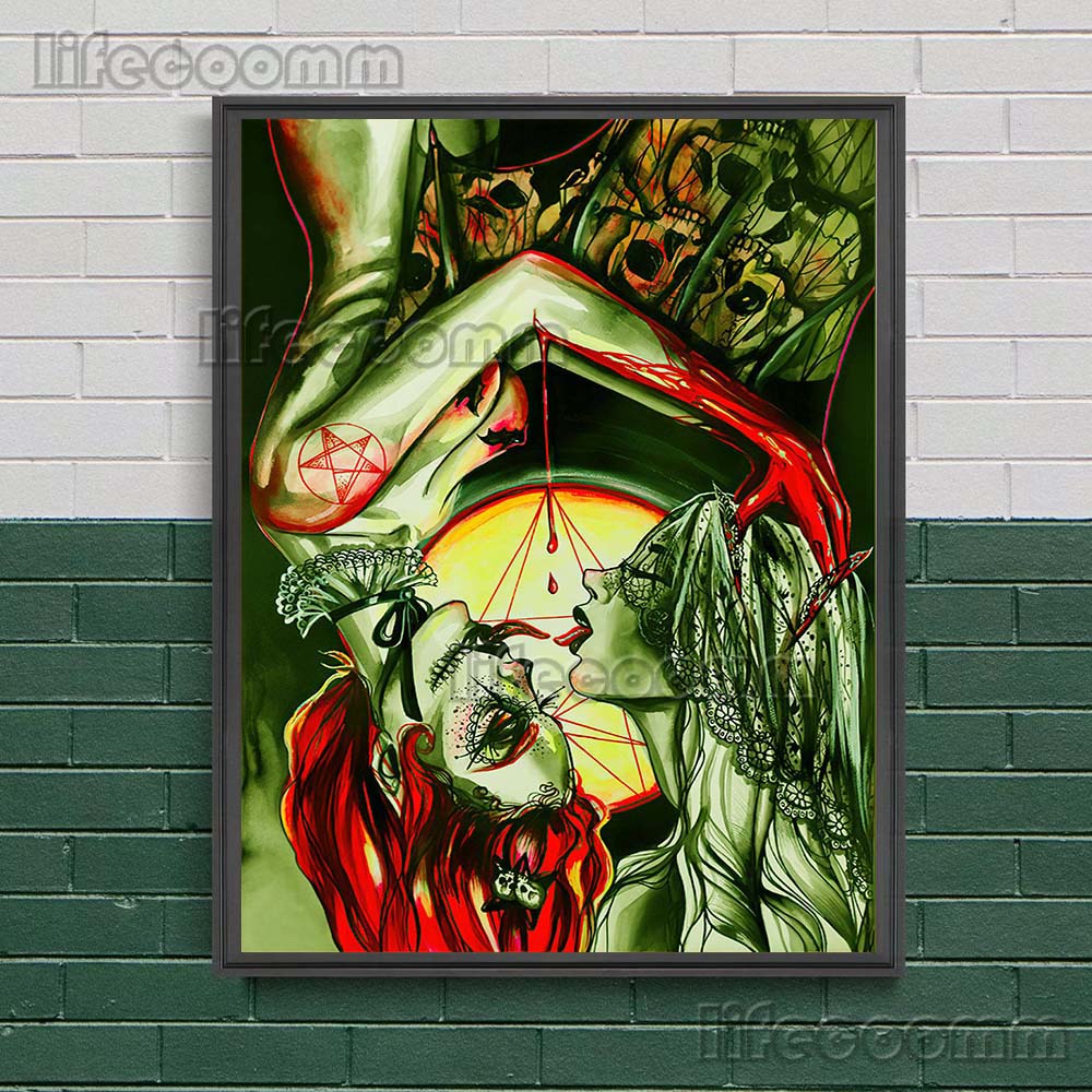 Gotycka Konstelacja Wiedźma Surrealistyczny Wydruk Sztuki Czaszki Dekoracja Ścienna Sztuka Płótno Malowanie Wystrój Domu Straszny De Wicca Plakat Wydruk Bez Ramki