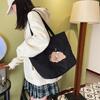 Women Canvas Tote Purse Lamb Like Fabric Shoulder Bag Bear Embroider Crossbody Handbag Casual Shopper Bag Cute For Girl