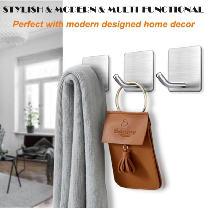 4Pack Adhesive Hooks,Self Adhesive,Metal Wall Sticky Hooks Hanger for Keys Bags Clothes Hat Towel, Kitchen Bath Room Living Room