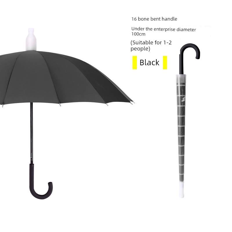 Waterproof Umbrella for Men and Women, Double Automatic Large Car-Mounted 16-Rib Long Handle Umbrella, Oversized Black Umbrella for Men and Women