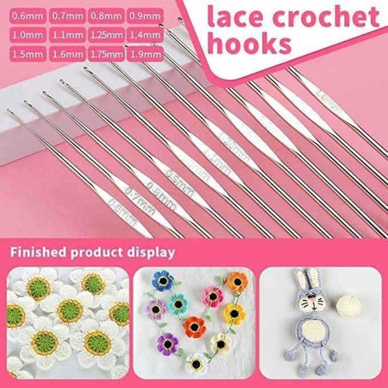 Y5JC Crochet with Yarn Set Crochet Accessories Include Ergonomic Hook Knitting Needle