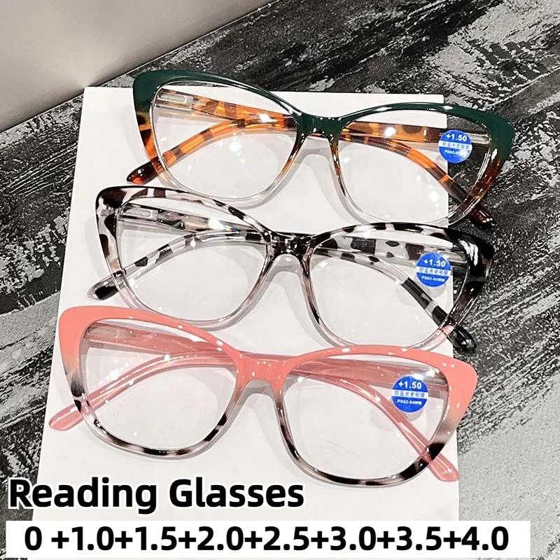 Unisex New Fashion Cat-eye Large Frame Presbyopia Glasses Ladies Anti-blue Light Spring Leg HD Reading Glasses 0 To +4.0