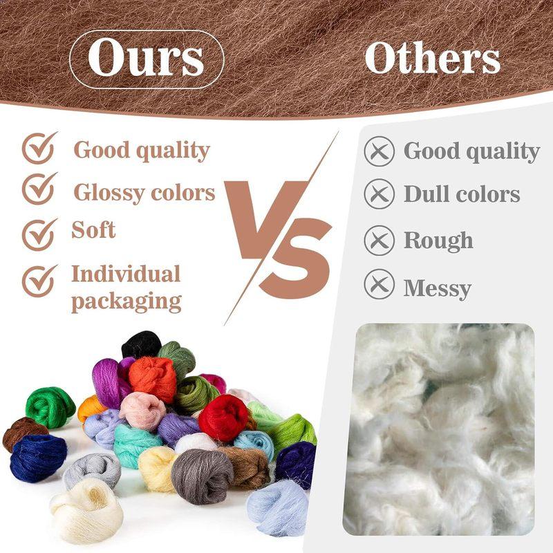 40pcs Felting Wool Roving - Core Wool Roving Bulk Spinning DIY Craft Mix Color Needlework Craft 3g/Color