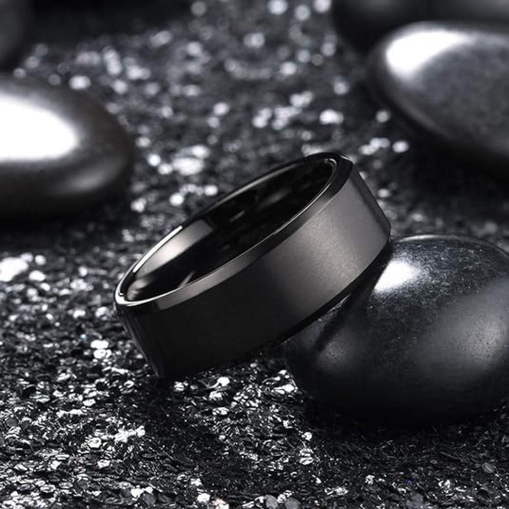 8Mm Black Stainless Steel Men'S Ring - Comfort Fit, Durable Perfect For Teens & Adults Stainless Steel Rings For Men