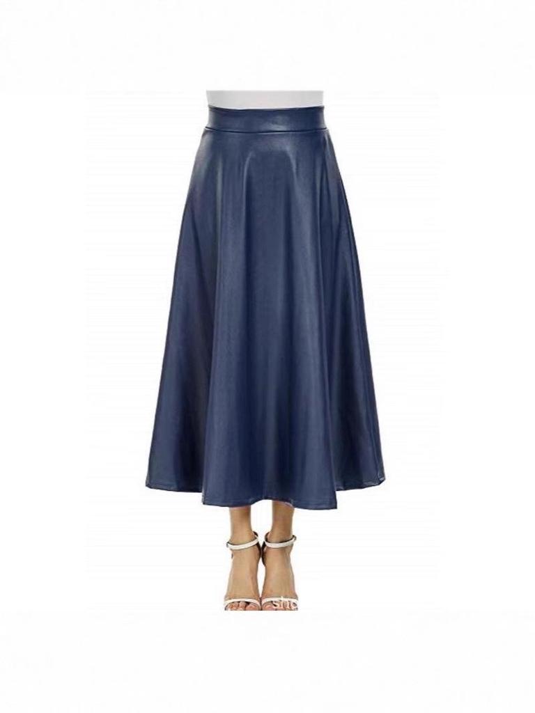 2025 European Early Spring Fashion High Waist Long Flare Leather Skirt for Women