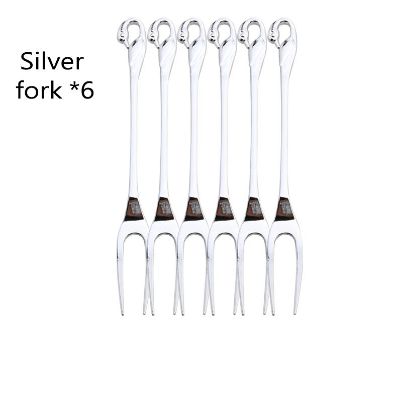 Stainless Steel Swan Base Holder with 3 Dessert Forks Coffee Spoons Set Tableware Home Decor Swan Base Holder Fruit Forks Set